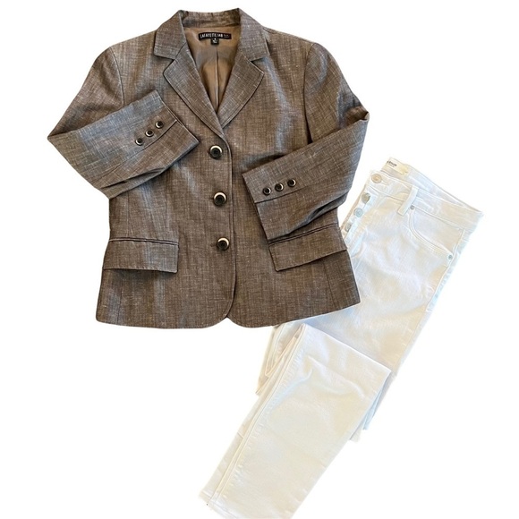LAFAYETTE 148 NY Wool Linen Blend Single Breasted Brown Blazer Size 8 - Picture 2 of 6